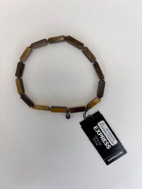 Express Mens Tigers Eye & Hematite Natural Stone Stretch Bracelet NEW